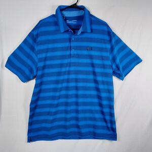 Under Armour Men’s XL HeatGear Blue Striped Polo Loose Fit Performance